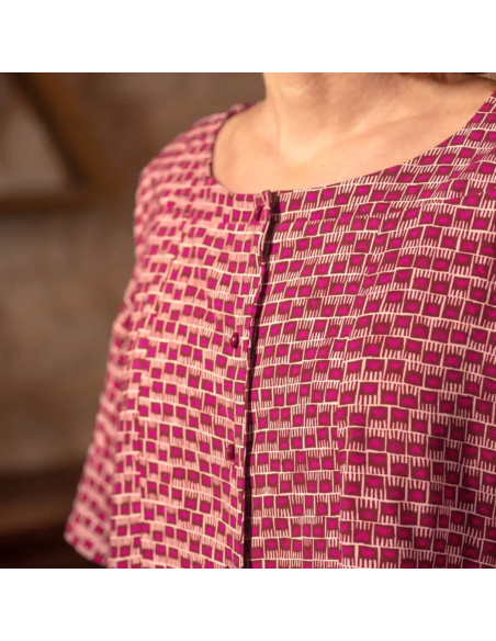 Magenta Rose Damask Viscose Fabric - Églantine & Zoé