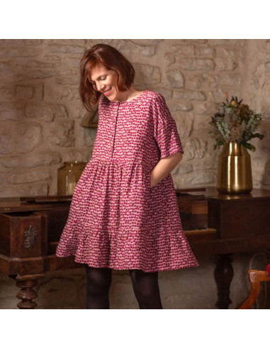Magenta Rose Damask Viscose Fabric - Églantine & Zoé