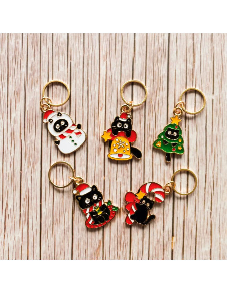 Set of 5 stitch marker rings - Cats mas