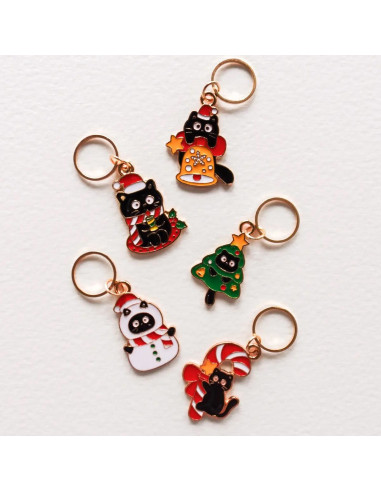 Set of 5 stitch marker rings - Cats mas