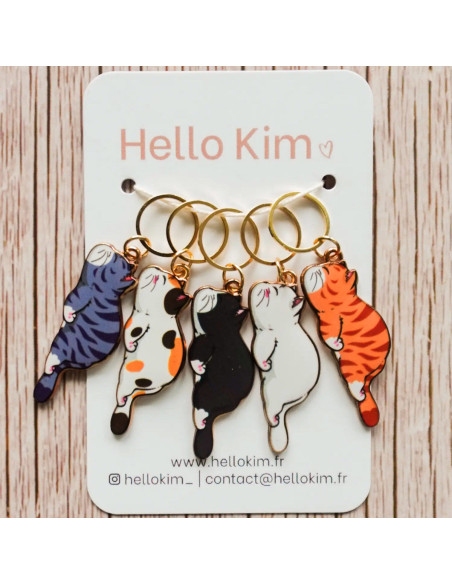 Set of 5 stitch marker rings - Elongated cats