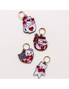Set of 4 stitch marker rings - Heart Cats 3 2