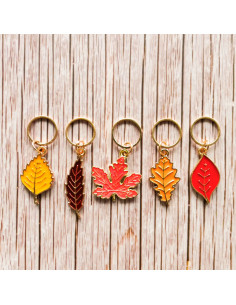 Set of 5 stitch marker rings - Red Autumn Leaves