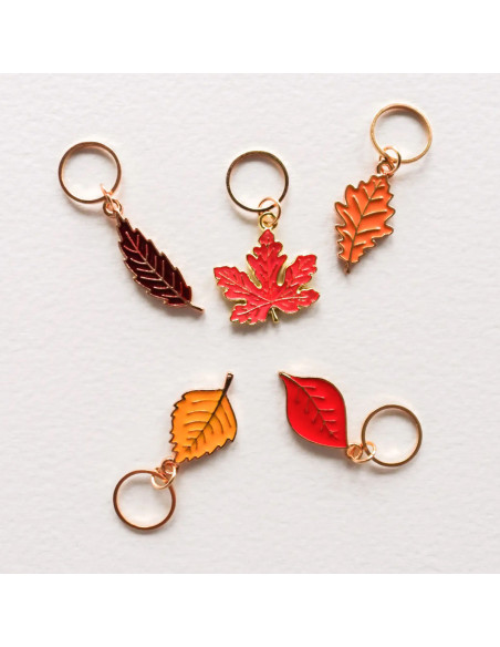 Set of 5 stitch marker rings - Red Autumn Leaves