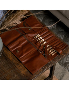 Muud Stockholm Leather Storage Case for Circular Needles - Rich Brown