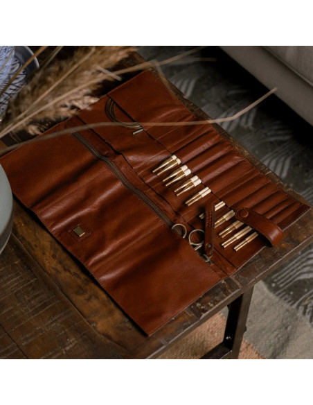 Muud Stockholm Leather Storage Case for Circular Needles - Rich Brown