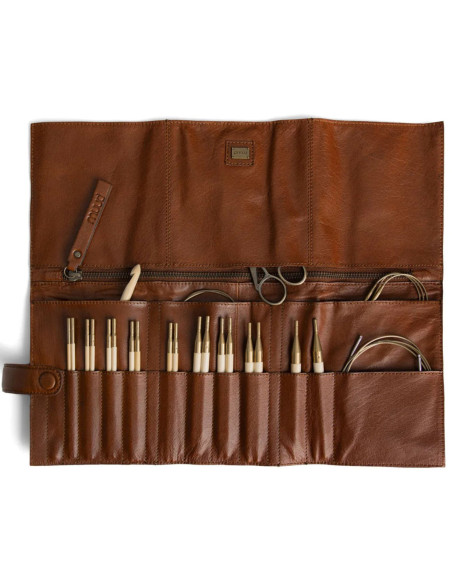 Muud Stockholm Leather Storage Case for Circular Needles - Rich Brown