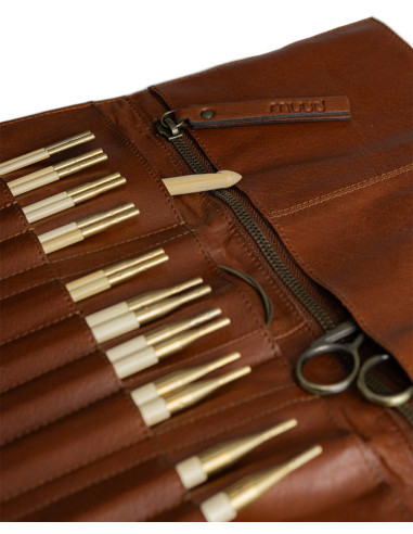 Muud Stockholm Leather Storage Case for Circular Needles - Rich Brown