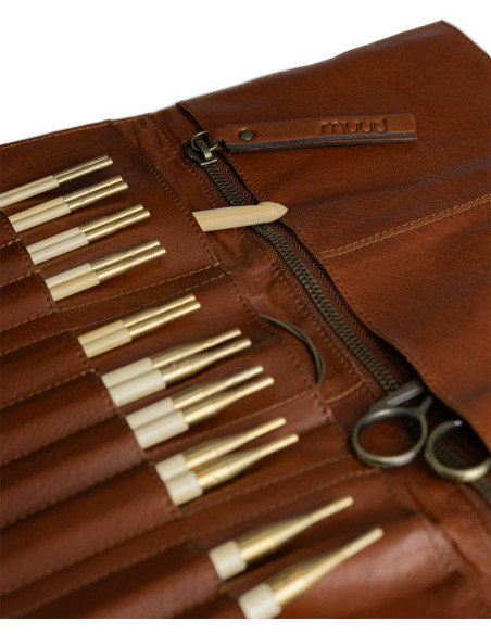 Muud Stockholm Leather Storage Case for Circular Needles - Rich Brown