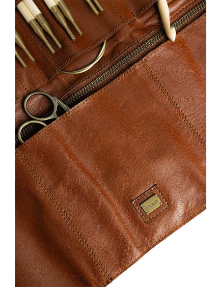 Muud Stockholm Leather Storage Case for Circular Needles - Rich Brown