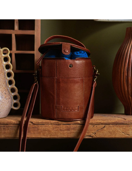 Limited Edition Muud Saturn Leather Storage Bag for Knitting - Rich Brown