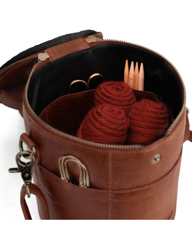 Limited Edition Muud Saturn Leather Storage Bag for Knitting - Rich Brown