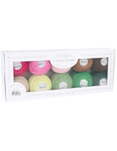 Box of 10 balls of Scheepjes Candy Floss No. 10 pearl cotton - Greens