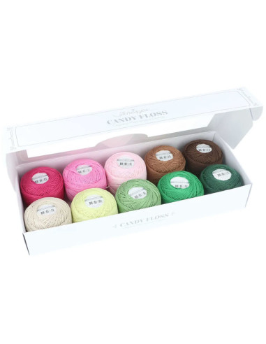 Box of 10 balls of Scheepjes Candy Floss No. 10 pearl cotton - Greens