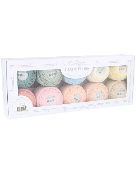 Box of 10 balls of Scheepjes Candy Floss No. 10 pearl cotton - Frosting