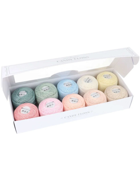 Box of 10 balls of Scheepjes Candy Floss No. 10 pearl cotton - Frosting