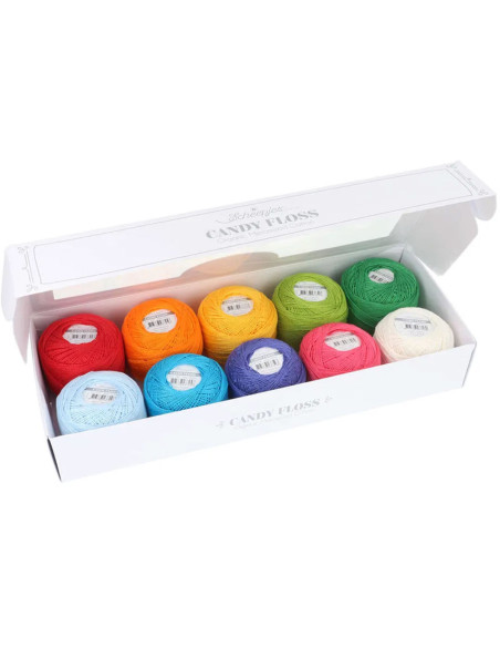 Box of 10 skeins of Scheepjes Candy Floss No. 10 pearl cotton - Birthday Cake