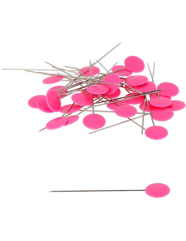 Box of 100 pins with fuchsia plastic heads by Bohin