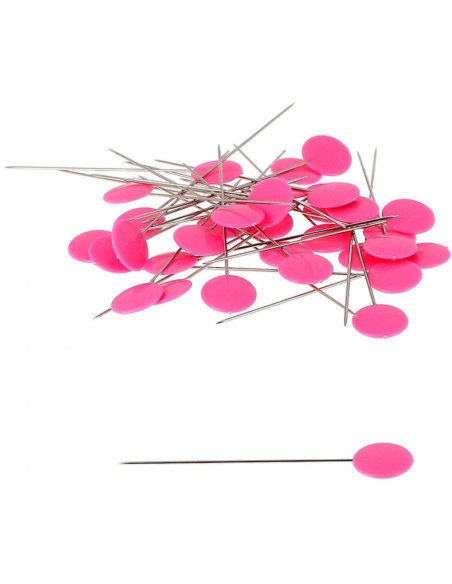 Box of 100 pins with fuchsia plastic heads by Bohin