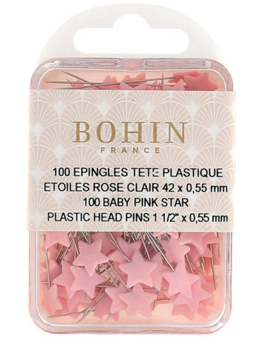 Box of 100 light pink star-shaped plastic head pins Bohin