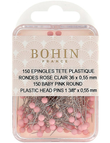 Box of 150 light pink round plastic head pins Bohin