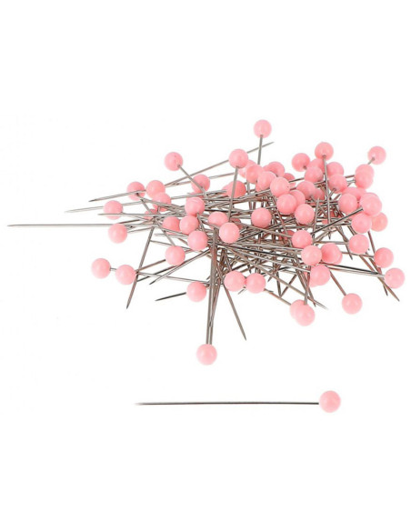Box of 150 light pink round plastic head pins Bohin