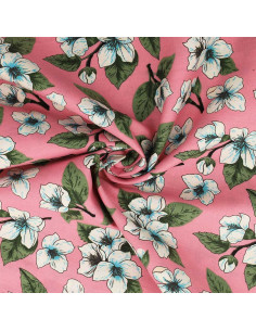 Floral cotton poplin fabric - Pink flower rain