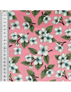 Floral cotton poplin fabric - Pink flower rain 2