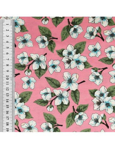Floral cotton poplin fabric - Pink flower rain