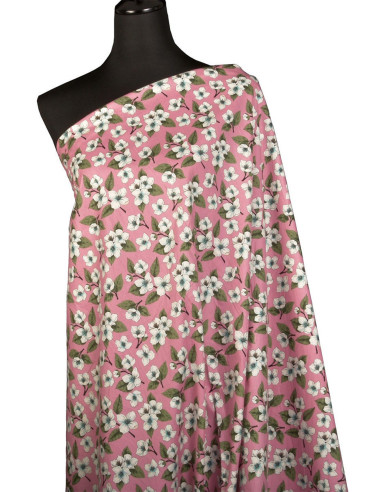 Floral cotton poplin fabric - Pink flower rain