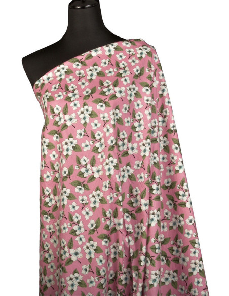 Floral cotton poplin fabric - Pink flower rain