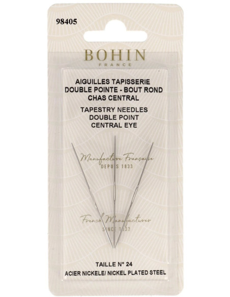 Double-pointed tapestry needles with a central eye