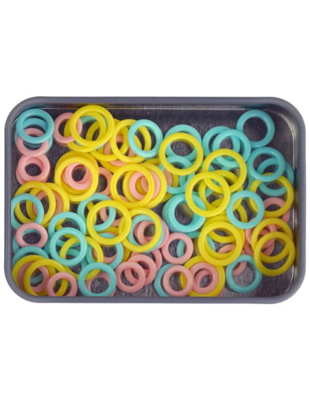 Box of 32 closed stitch marker rings, assorted sizes, durable