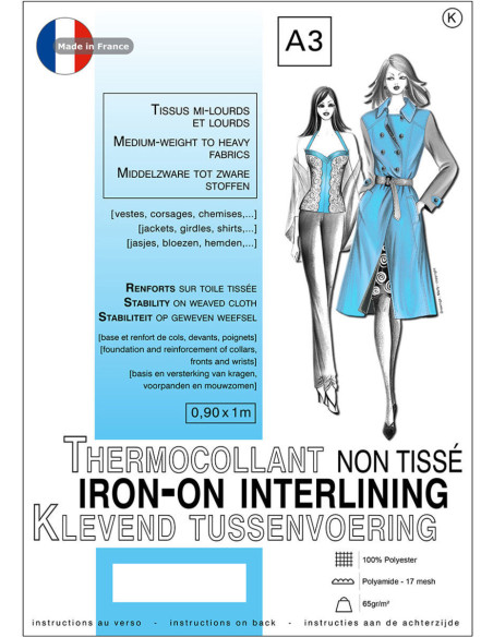 Non-woven fusible interfacing 0.9 x 1.0 m - Medium to heavy fabrics - White