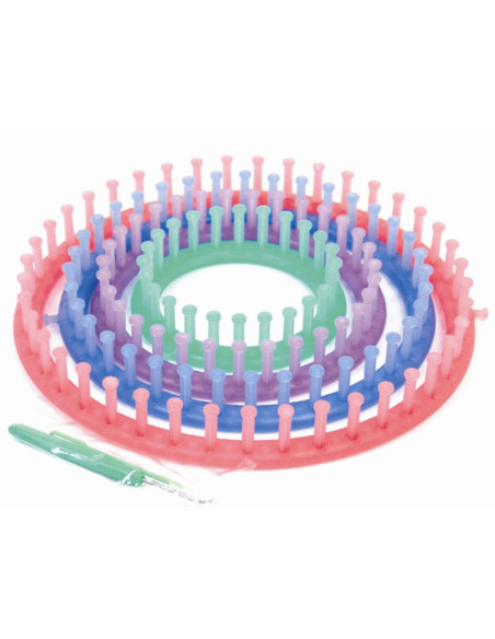 Pack of 4 circular knitting looms + crochet hook + Trimits needle