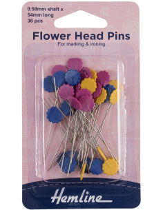 Box of 36 quilting pins with assorted color flower heads