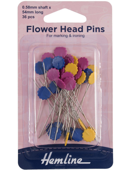 Box of 36 quilting pins with assorted color flower heads