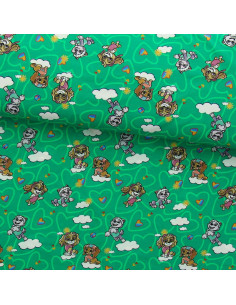 Paw Patrol jersey fabric - Green background cloud