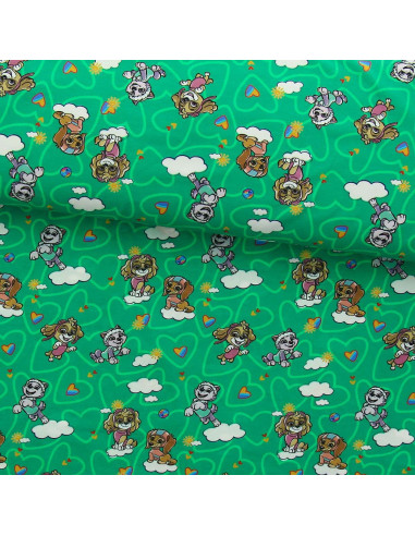 Paw Patrol jersey fabric - Green background cloud