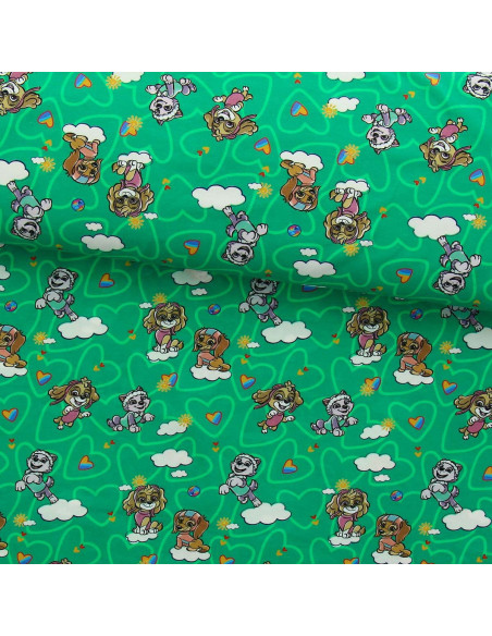 Paw Patrol jersey fabric - Green background cloud