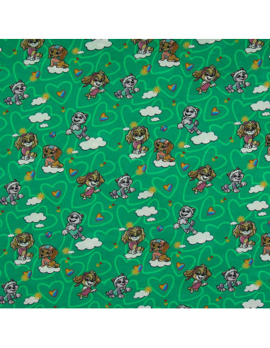 Paw Patrol jersey fabric - Green background cloud