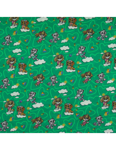 Paw Patrol jersey fabric - Green background cloud