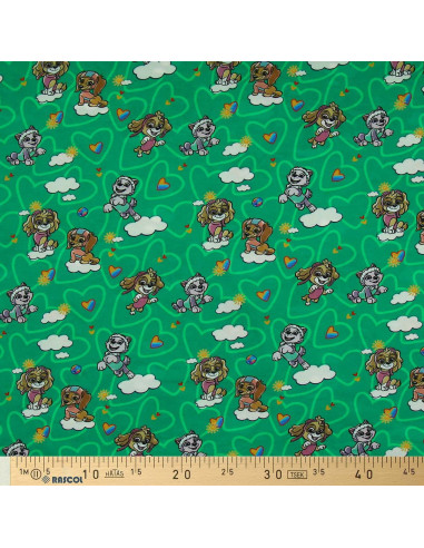 Paw Patrol jersey fabric - Green background cloud