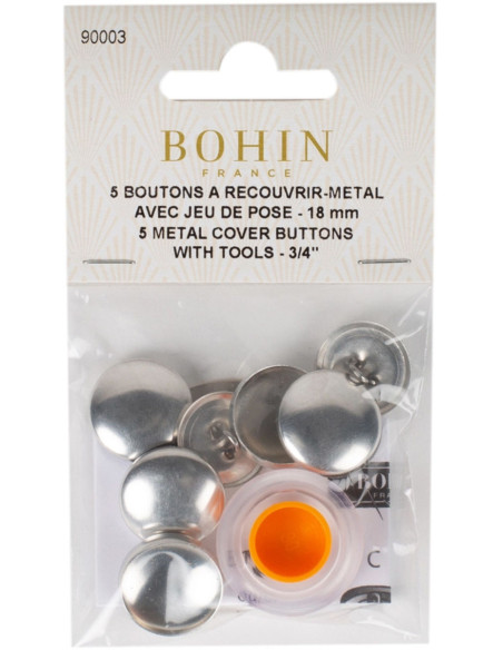 Box of 5 buttons to cover with Bohin installation tool - 18 mm