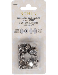 Box of 8 no-sew heavy fabric snaps 14 mm Bohin - Silver