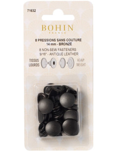 Box of 8 no-sew heavy fabric snaps 14 mm Bohin - Bronze