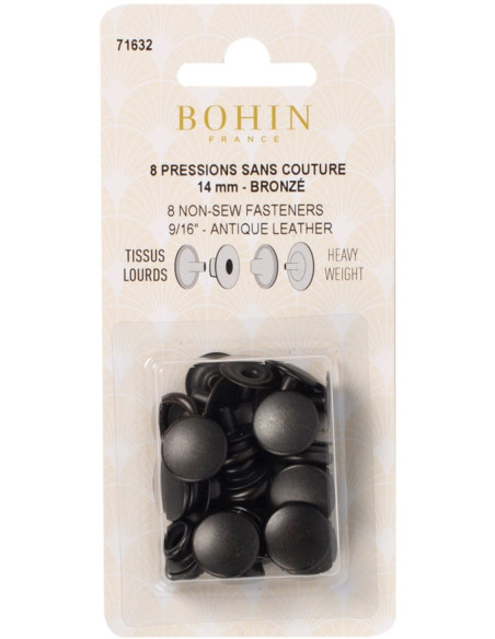 Box of 8 no-sew heavy fabric snaps 14 mm Bohin - Bronze