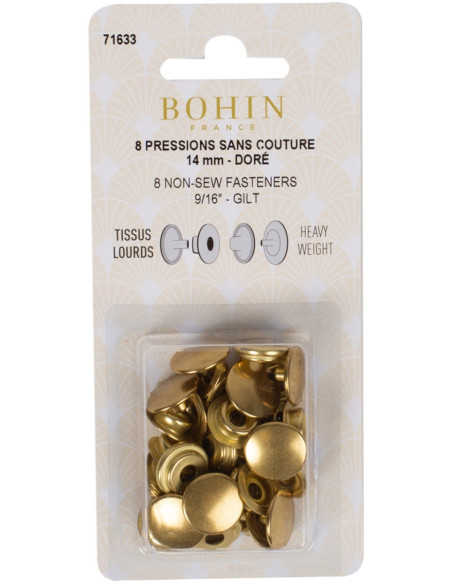Box of 8 no-sew heavy fabric snaps 14 mm Bohin - Gold