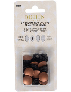 Box of 8 no-sew heavy fabric snaps 14 mm Bohin - Copper