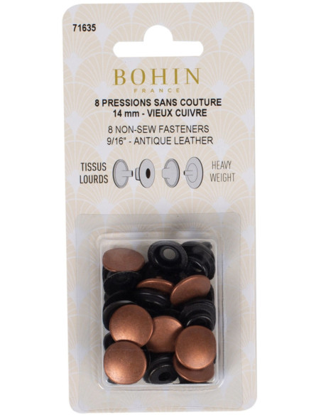 Box of 8 no-sew heavy fabric snaps 14 mm Bohin - Copper
